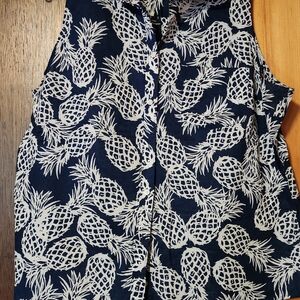 St. John's Bay Navy and White Pineapple Print Top
